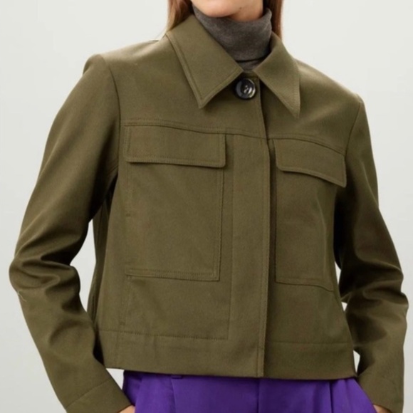 NEW! Tory Burch Olive Green Cropped Jacket Size 2 Military Style - Picture 1 of 10